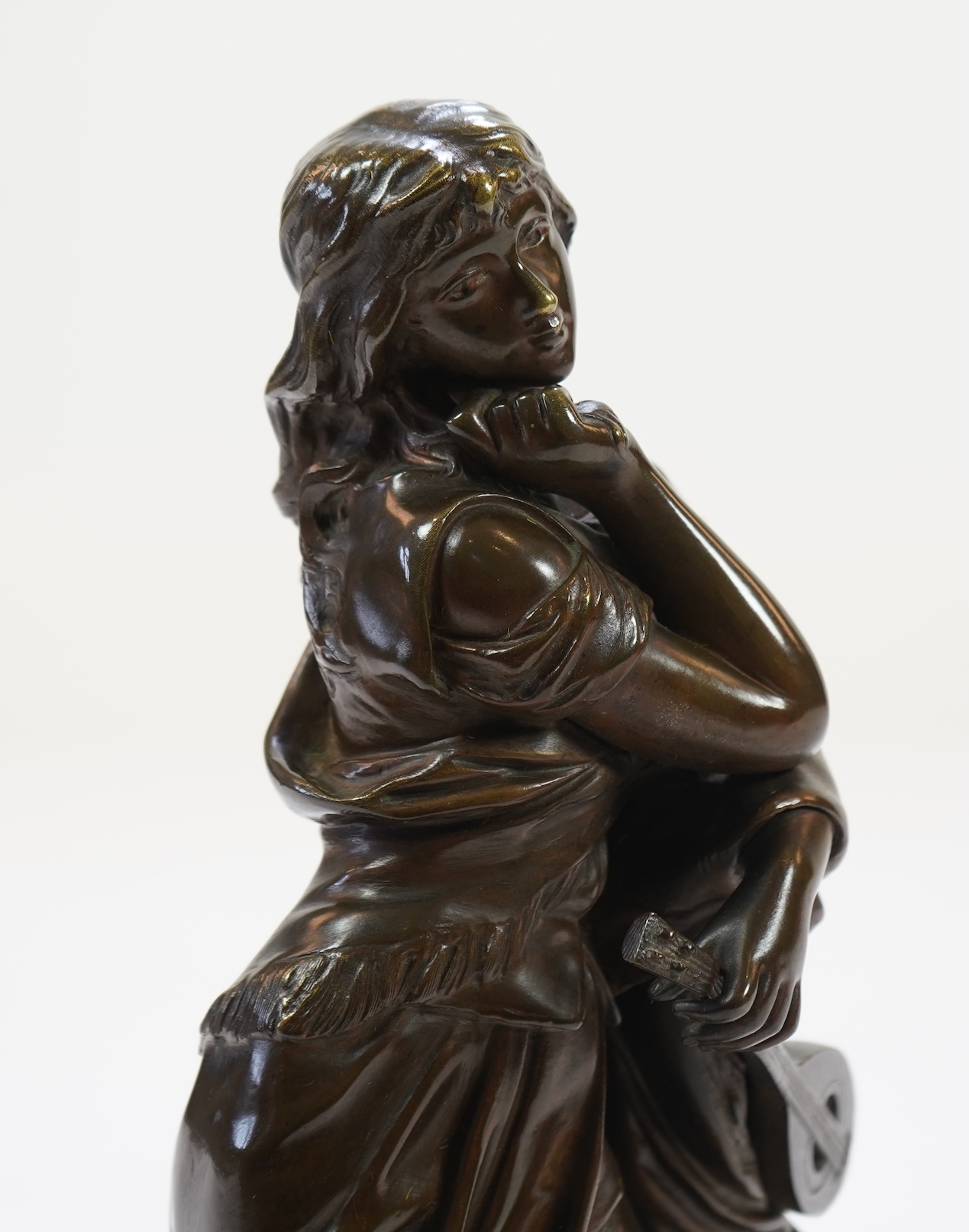 Adrien Etienne Gaudez (1845-1902), ‘Mignon’, a patinated bronze figure of peasant girl with a mandolin